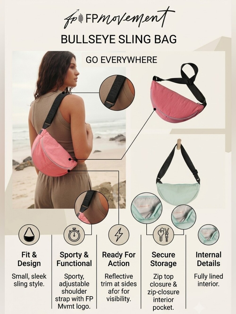 FP Movement Bullseye Sling Bag - Pick 1, Coral Or Pistachio, NWT